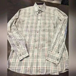 Men's Pure Brown & Blue  Dress Shirt Button Down - size L excellent condition